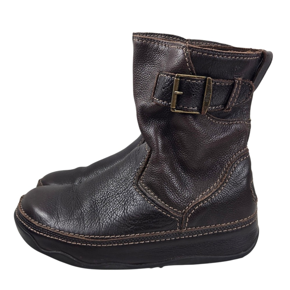 FitFlop SuperBoot Women 8 Short Brown Leather Microwobbleboard Boots 102-030 VGC
